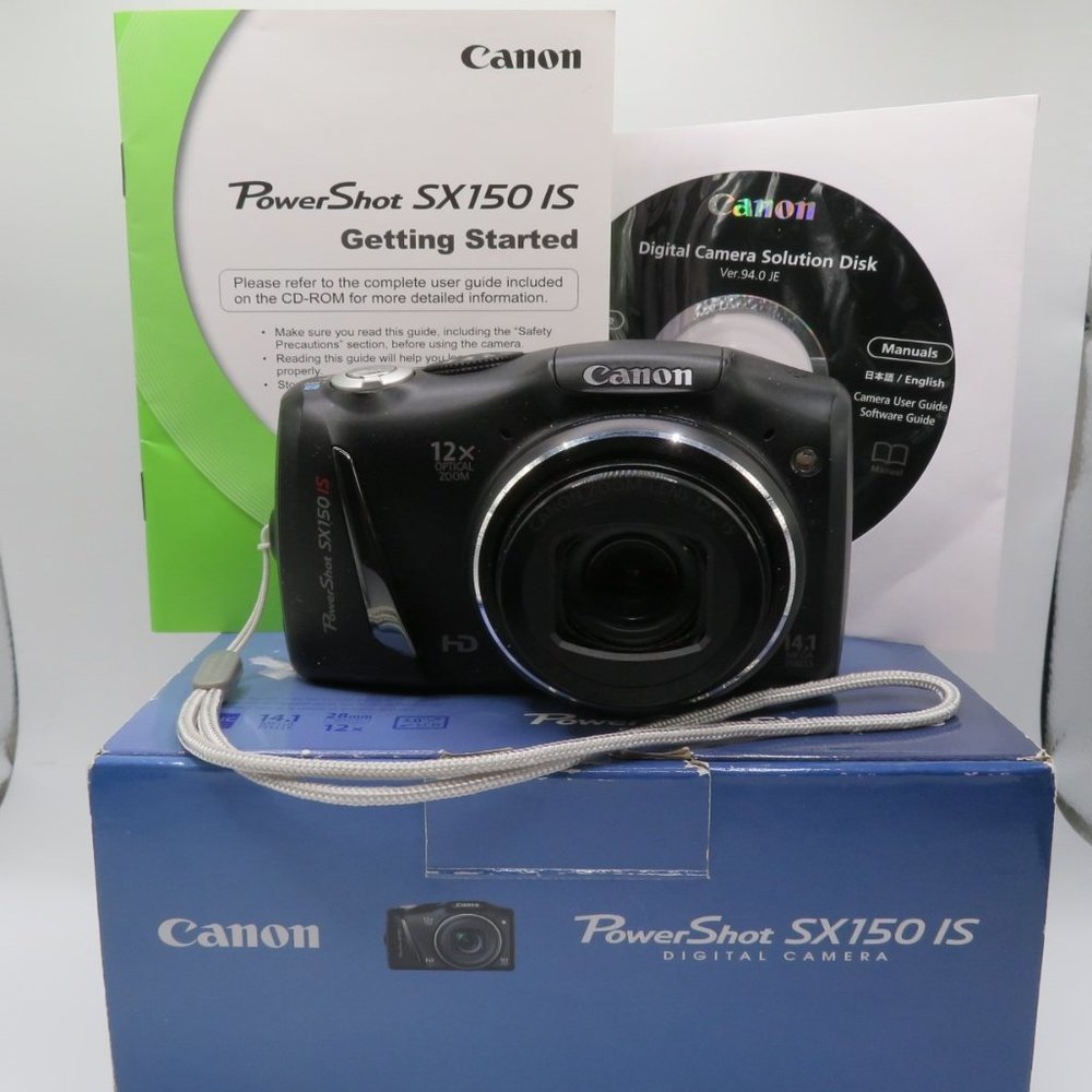 CANON POWERSHOT SX150 IS DIGITAL CAMERA 12x ZOOM LENS + BOX + MANUAL